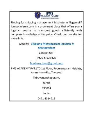 Shipping Management Institute in Marthandam | Ipmsacademy.com