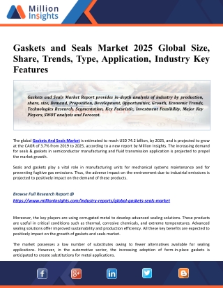 Gaskets and Seals Market 2025 Applications, Share, Growth, Size and Drivers