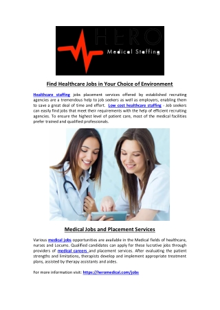 Find Healthcare Jobs in Your Choice of Environment