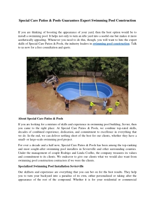 Special Care Patios & Pools Guarantees Expert Swimming Pool Construction