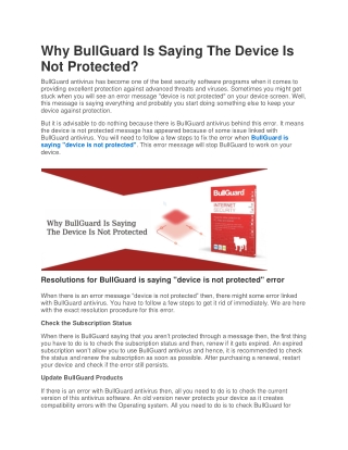 Why BullGuard Is Saying The Device Is Not Protected?