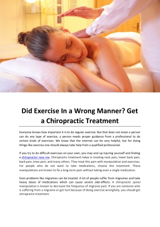 Did Exercise In a Wrong Manner Get a Chiropractic Treatment