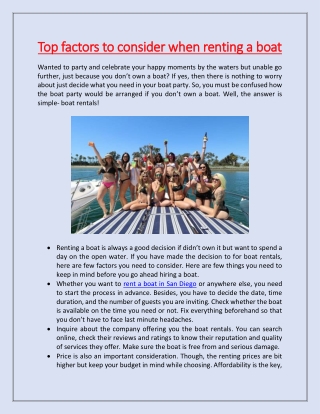 Top factors to consider when renting a boat