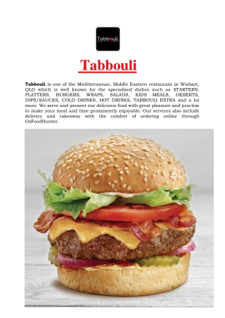 5% Off - Tabbouli Middle Eastern Restaurant Menu Wishart, QLD
