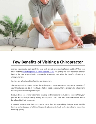 Few Benefits of Visiting a Chiropractor