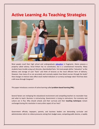 Active Learning As Teaching Strategies