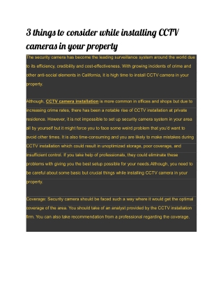 3 things to consider while installing CCTV cameras in your property