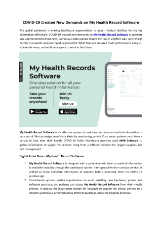 COVID 19 Created New Demands on My Health Records Software