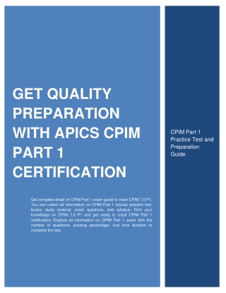 Get Quality Preparation with APICS CPIM Part 1 Certification