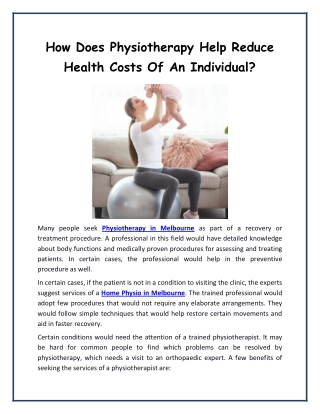 How Does Physiotherapy Help Reduce Health Costs Of An Individual