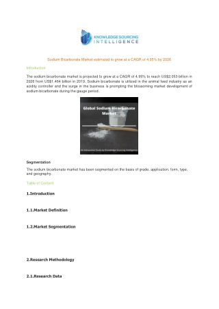 Sodium Bicarbonate Market estimated to grow at a CAGR of 4.95% by 2026