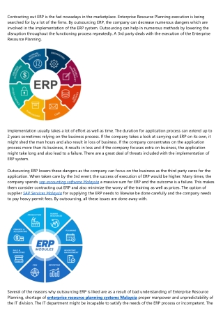 Outsourcing ERP - Company Can Reduce Implementation Risks