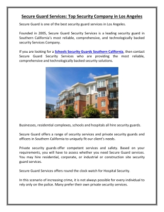 Secure Guard Services Top Security Company in Los Angeles