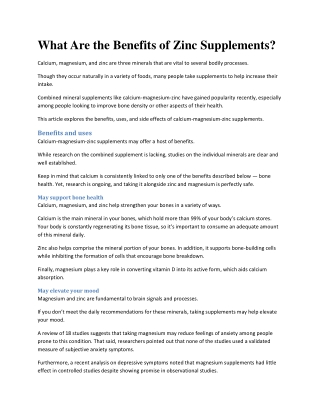 What Are the Benefits of Zinc Supplements?