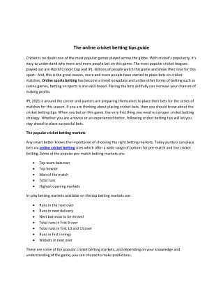 The online cricket betting tips guide