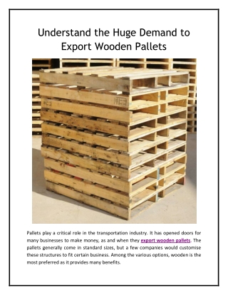 Understand the Huge Demand to Export Wooden Pallets