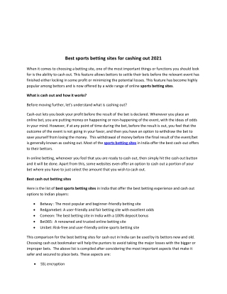 Best sports betting sites for cashing out 2021