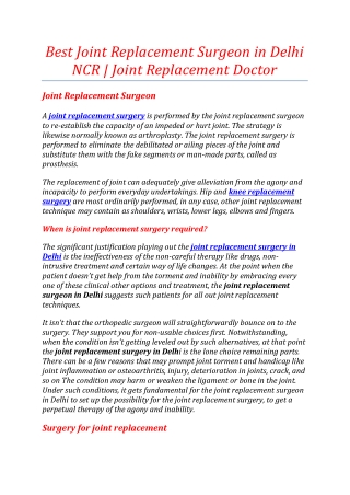Best Joint Replacement Surgeon in Delhi NCR, Joint Replacement Doctor
