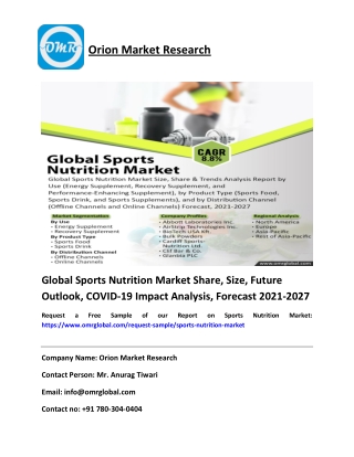Global Sports Nutrition Market Share, Size, Future Outlook, COVID-19 Impact Analysis, Forecast 2021-2027
