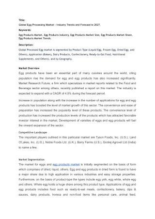 Egg and Egg Products Market - Global Industry Analysis, Size, Share, Growth