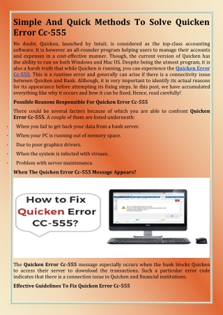 Simple And Quick Methods To Solve Quicken Error Cc-555