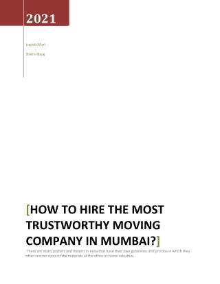 How to Hire the most Trustworthy Moving Company in Mumbai?