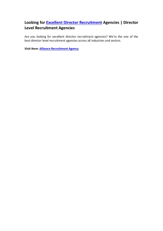 Director Recruitment Agencies - Director Level Recruitment Agencies