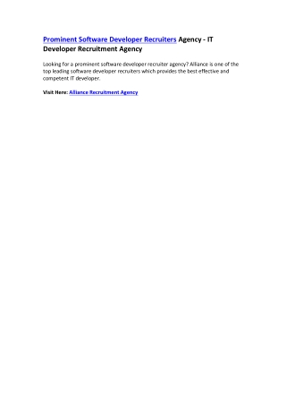 Software Developer Recruiters Agency - IT Developer Recruitment Agency