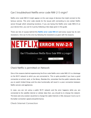 Can I troubleshoot Netflix error code NW-2-5 virgin?