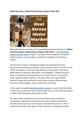 Global Heat Stress Meter Market Research Report 2021-2025