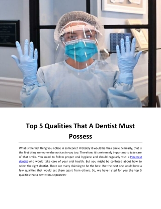 Top 5 Qualities That A Dentist Must Possess