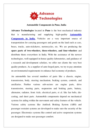Automobile Components in Pune, India