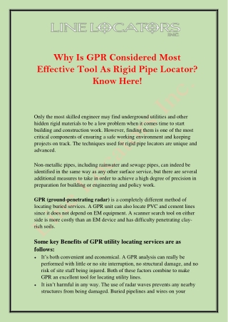 Why Is GPR Considered Most Effective Tool As Rigid Pipe Locator
