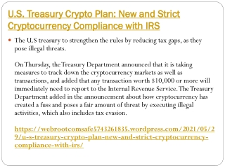 U.S. Treasury Crypto Plan New and Strict Cryptocurrency Compliance with IRS