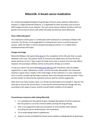 Ribociclib: As an Immunosuppressive Agent