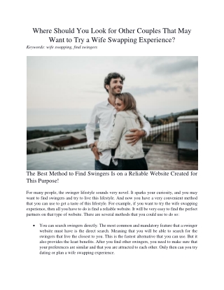 Where Should You Look for Other Couples That May Want to Try a Wife Swapping Experience