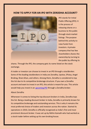 HOW TO APPLY FOR AN IPO WITH ZERODHA ACCOUNT