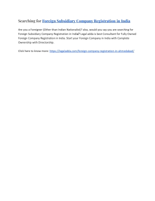 Searching for Foreign Subsidiary Company Registration in India