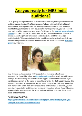 Are you ready for MRS India auditions?