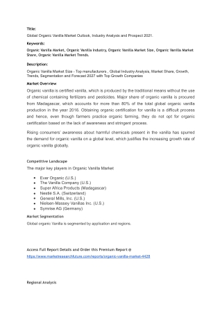 Global Organic Vanilla Market Research Report - Forecast to 2027