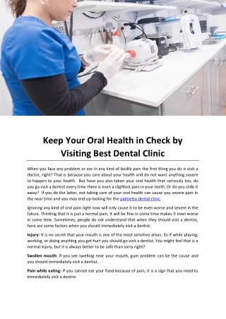 Keep Your Oral Health in Check by Visiting Best Dental Clinic