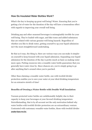 How Do Insulated Water Bottles Work