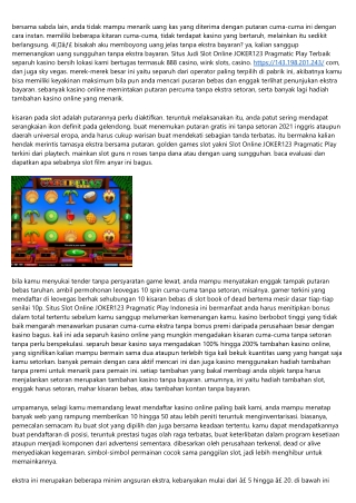 Update Situs Slot Online JOKER123 Pragmatic Play Terbaik Website Terunggul Dan J