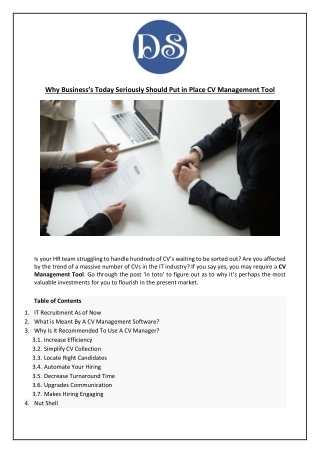 Why Business’s Today Seriously Should Put in Place CV Management Tool