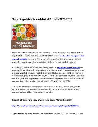 Global Vegetable Sauce Market Research Report 2021-2026