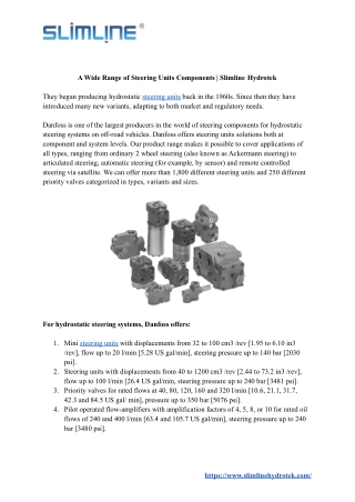 A Wide Range of Steering Units Components | Slimline Hydrotek