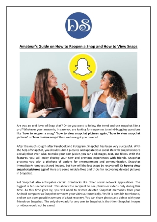 Amateur’s Guide on How to Reopen a Snap and How to View Snaps
