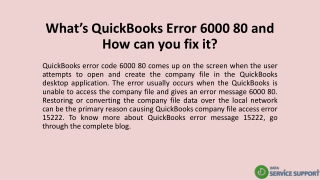 What’s QuickBooks Error 6000 80 and How can you fix it?