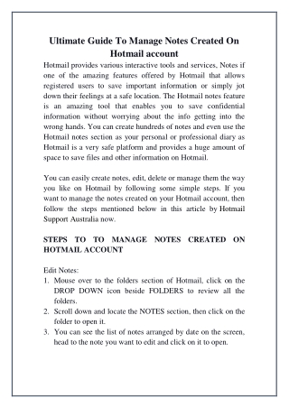 Ultimate Guide To Manage Notes Created On Hotmail account