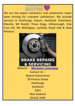 Hire Professional Mechanics in Greenlane